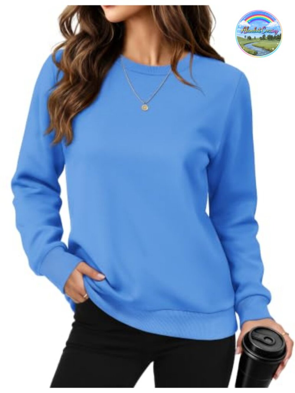 Womens Fleece Lined Crewneck Sweatshirt Long Sleeve Warm Pullover